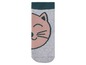 Graue Socken mit einem Katzenmotiv.