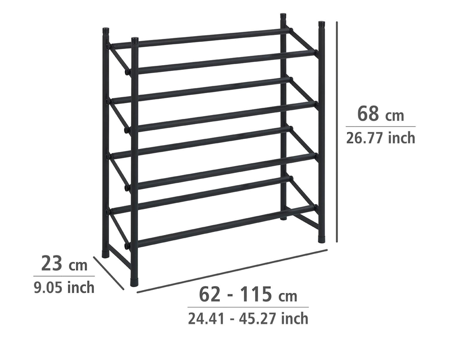 WENKO Schuhregal Modell Hero, ausziehbar, 62 bis 115 cm, für 24 Paar Schuhe, Anti-Rutsch Oberfläche – Bild 4 von 4
