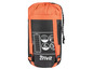 Crivit Schlafsack in Orange und Schwarz, zusammengefaltet in einer Tragetasche