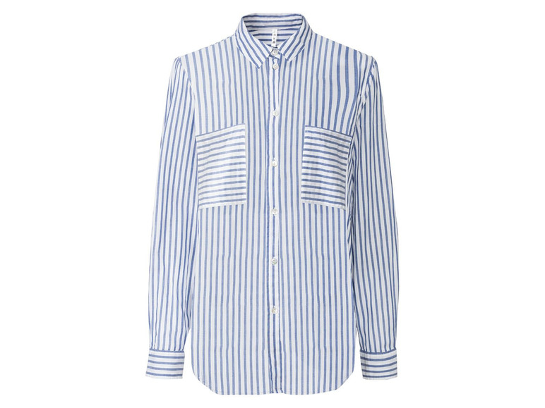 Ein gestreiftes Hemd mit langen Ärmeln.