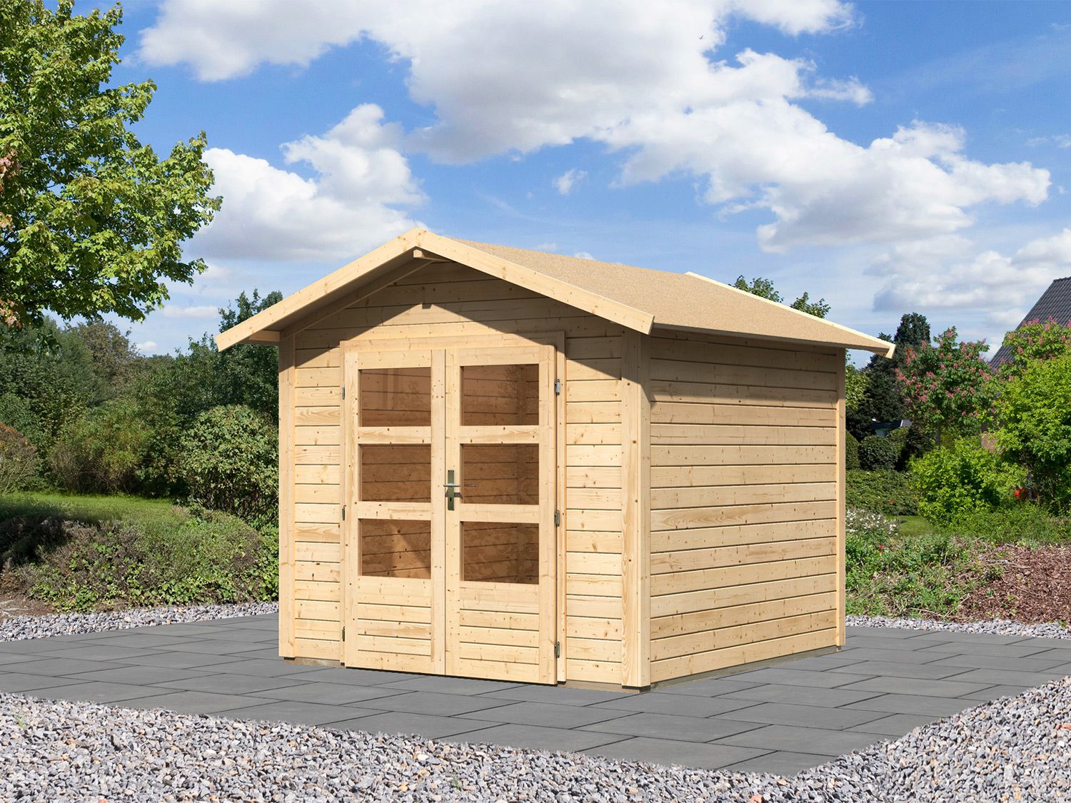 Karibu Carlos Satteldach Gartenhaus (ohne Boden, naturbelassen, B 244 x H 230 x T 244) | 04010090025247