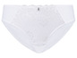 Weiße String-Tangas mit Spitze und Schleife.