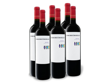 6 x 0,75-l-Flasche Weinpaket Poncho Criollo Mendoza Malbec halbtrocken, Rotwein