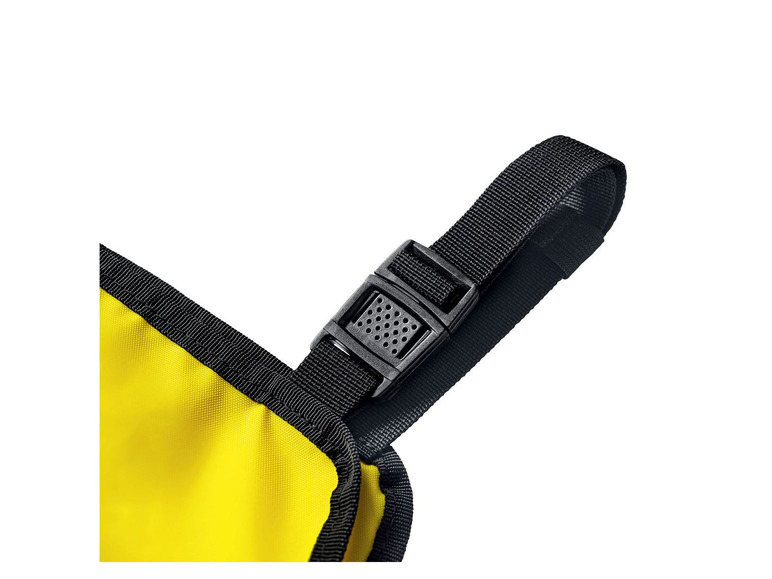 Gelbe und schwarze wasserdichte Tasche mit Schnalle.