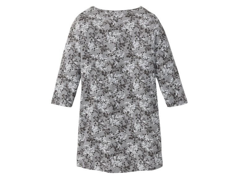 Ein graues Kleid mit Blumenmuster.