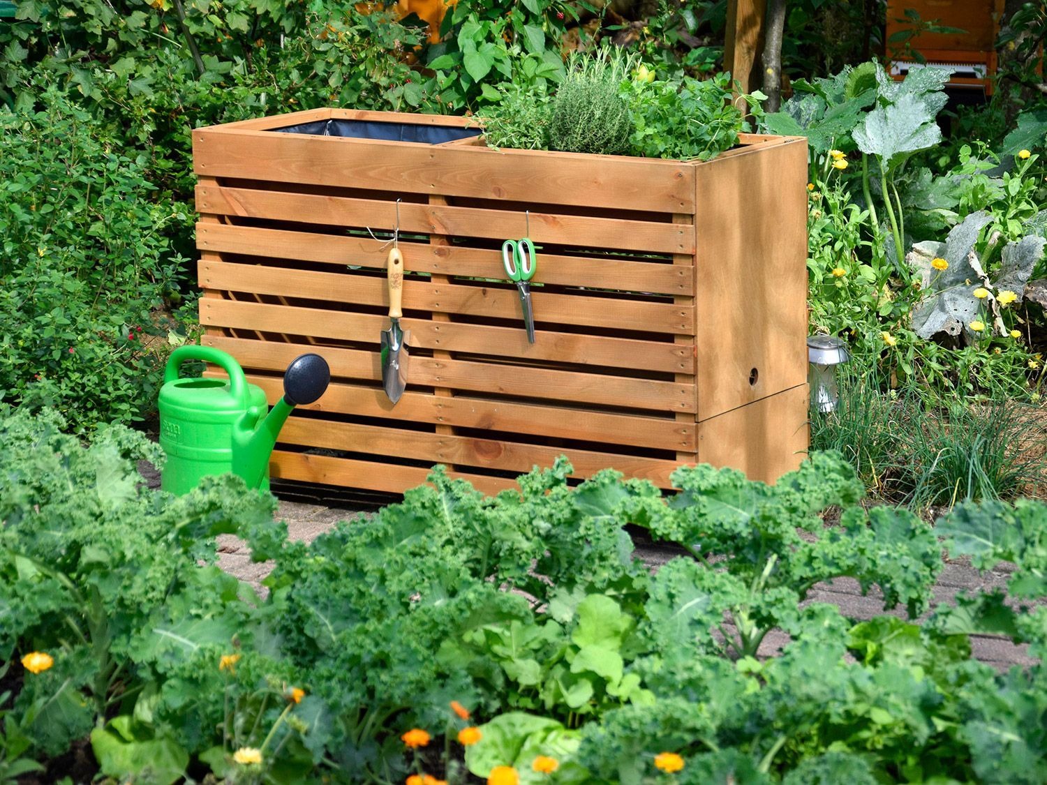 Frühbeet Bausatz für Gemüse braun dobar rollbares XXL Hochbeet aus Holz mit Boden Kräuter im Garten und Balkon 115 x 45 x 75 cm