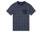 Ein dunkelblaues, gestreiftes T-Shirt von Livergy mit einer Tasche.