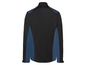 Schwarze Softshelljacke mit blauen Akzenten.