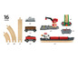 BRIO Eisenbahn mit Brücke, Lokomotive und Güterwagen.
