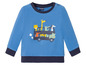 Blauer Baby-Pullover mit Tieren in einem Bus