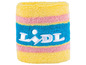 Gelb-rosa-blaue Sportarmband mit Lidl-Logo.