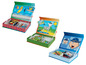Drei magnetische Puzzleboxen mit Fahrzeugen, Tieren und Gesichtern.