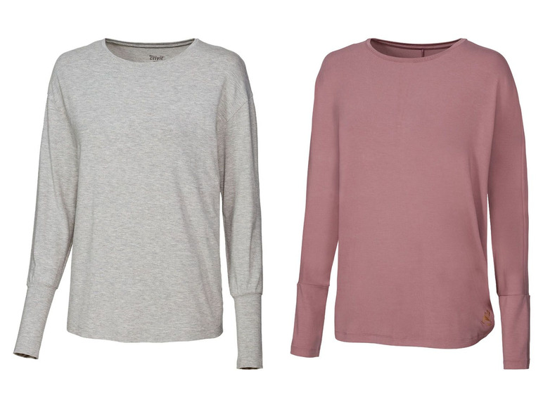 Zwei Langarmshirts, ein graues Crivit und ein rosa.