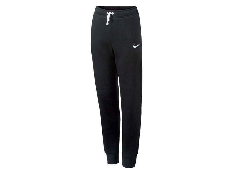Schwarze Nike Jogginghose mit weißem Swoosh.