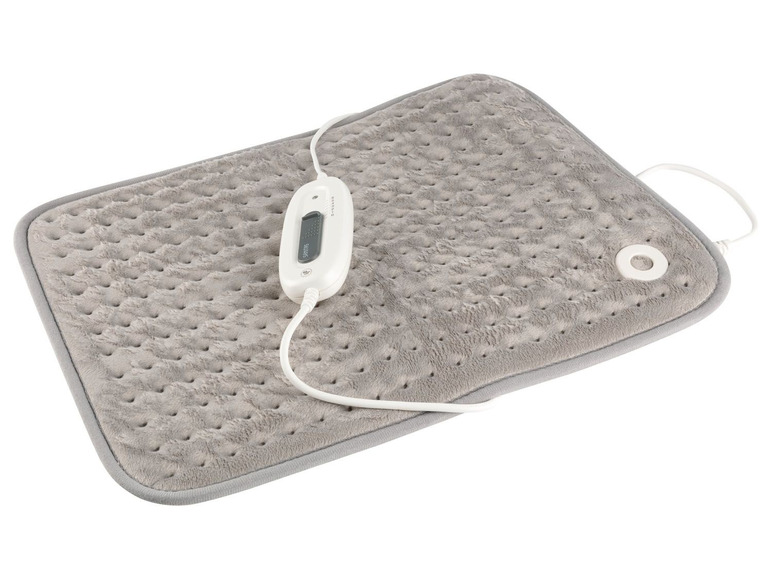 Ein graues Heizkissen mit digitalem Thermostat.