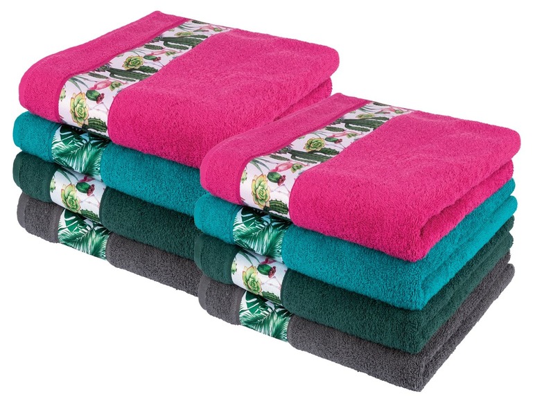 Gehe zu Vollbildansicht: MIOMARE® Handtuch, 2 Stück, 50 x 100 cm, mit dekorativer Bordüre, aus reiner Baumwolle - Bild 1