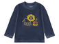 Ein dunkelblaues Langarmshirt mit einem Löwenmotiv für Kinder der Marke Lupilu.