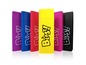 Gelbe, blaue, rosafarbene und schwarze Blast!-Powerbanks.