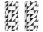 Zwei zylindrische Verpackungen mit geometrischem Muster in Schwarzweiß.