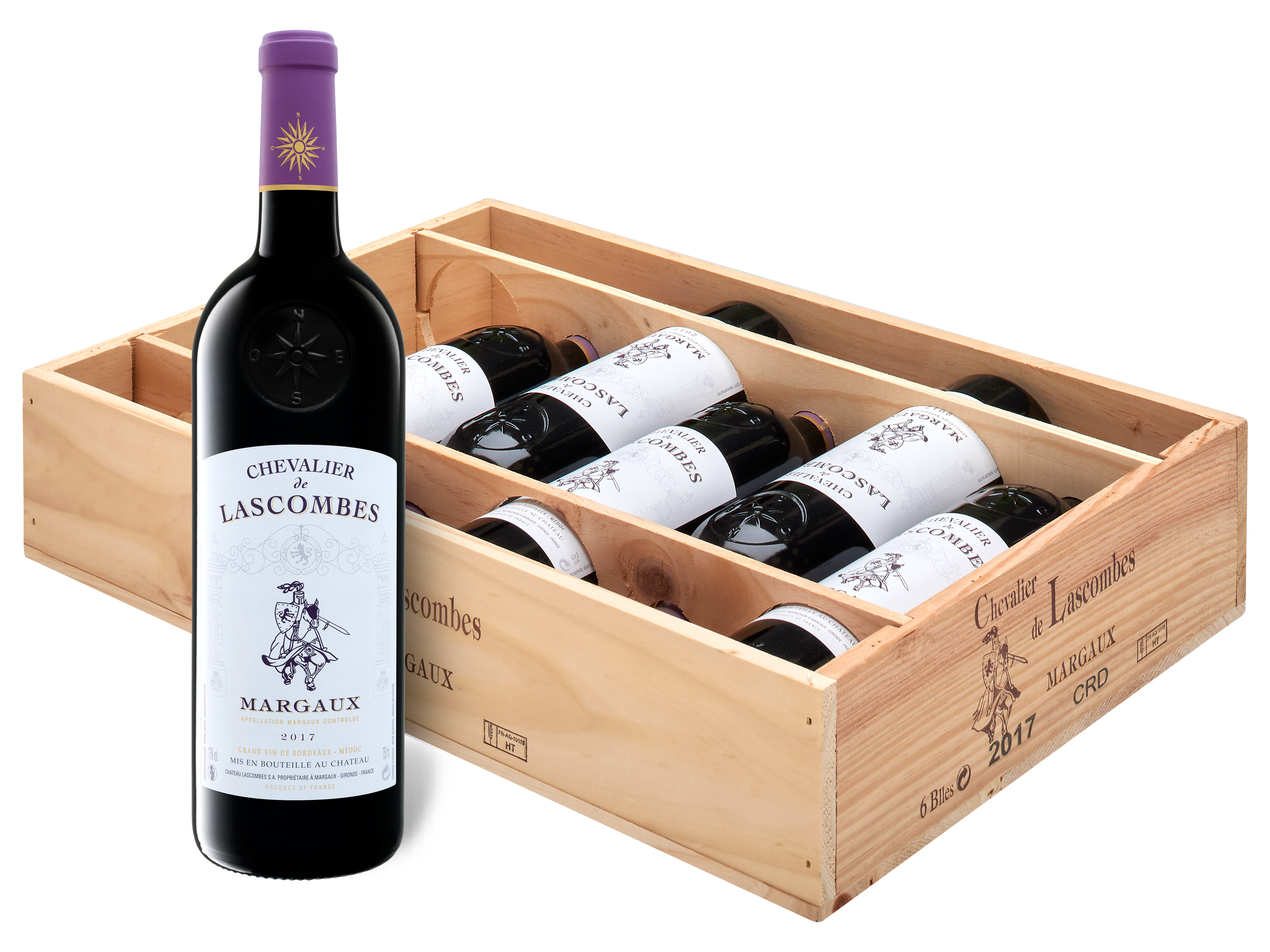 6 x 0,75-l-Flasche Chevalier de Lascombes Margaux AOC trocken, Rotwein 2020- Original-Holzkiste Wein & Spirituosen Lidl DE