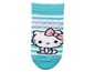 Blaue Hello Kitty Socken mit weißen Streifen.