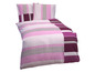 Ein rosa Bettbezug mit Streifenmuster.
