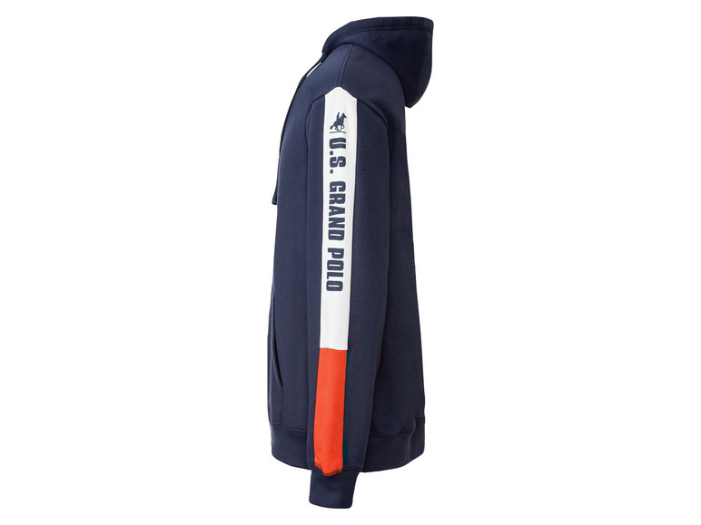 Ein dunkelblauer Hoodie mit U.S. Polo Assn. Logo auf dem Ärmel.