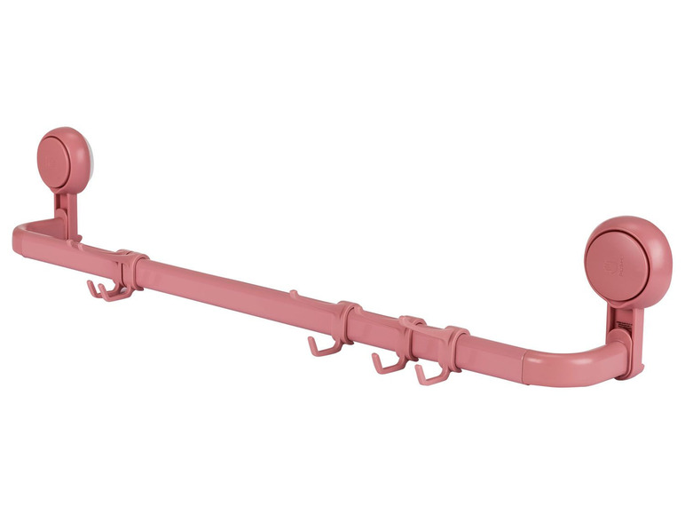 Ein rosa, selbstklebender Haken-Stab für das Badezimmer.