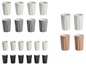 Verschiedene farbige Becher, darunter weiße, graue, braune und schwarze Becher.