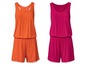 Zwei orangefarbene und rosa Sommerjumpsuits der Marke 'emara'.