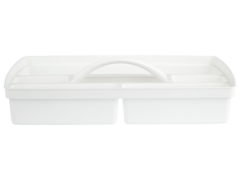 Weiße Aufbewahrungsbox mit Griff und Fächern