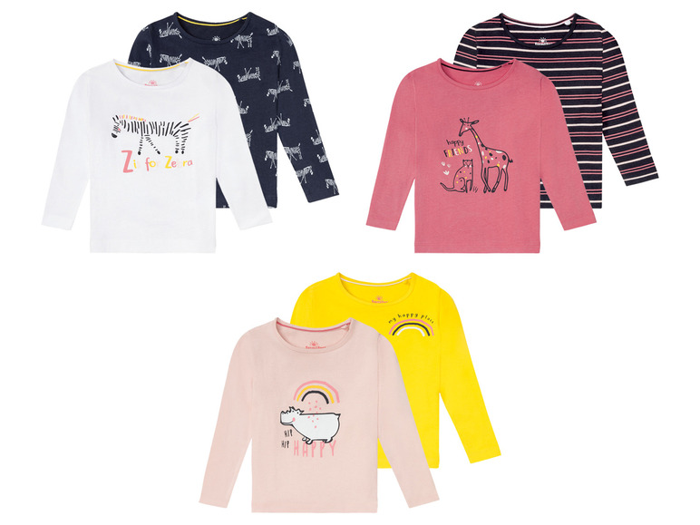 Set mit Kinder-T-Shirts mit Zebra-, Giraffen- und Flusspferd-Motiven.