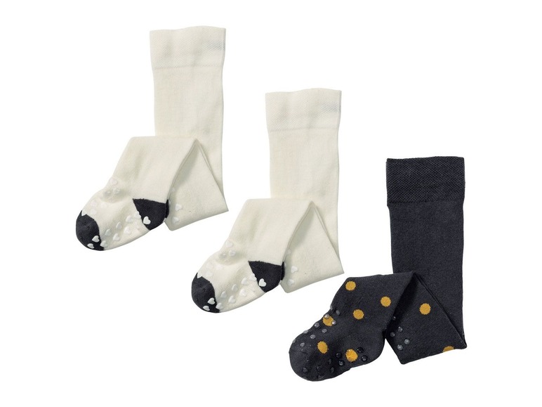 Zwei Paar Baby-Leggins mit rutschfesten Punkten und Herzen.