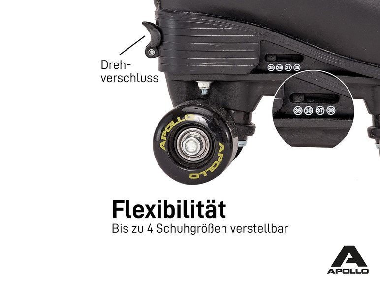 Schwarze Inline-Skates von Apollo mit verstellbarer Größe, passend für 4 Schuhgrößen.