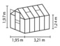 Maße eines Gewächshauses mit Flachdach.