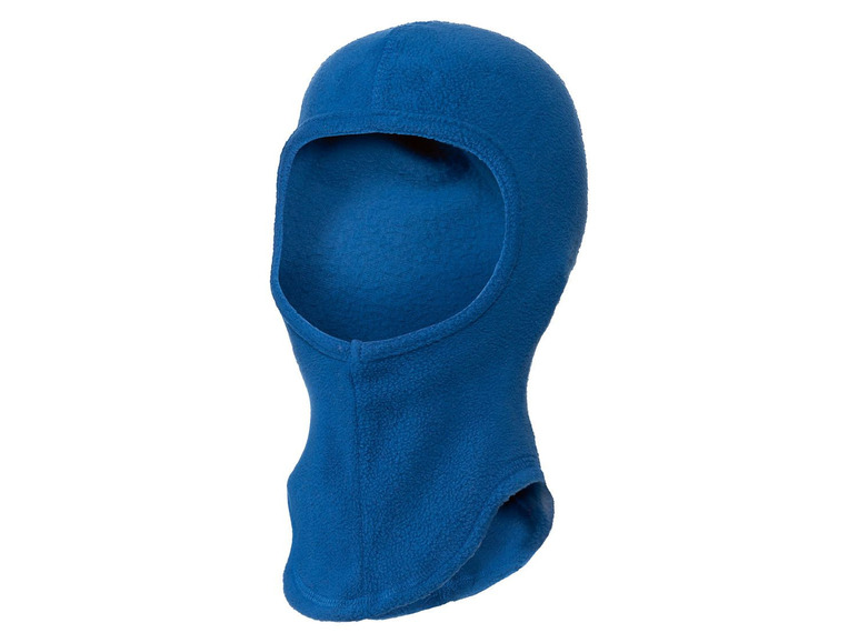 Eine blaue Fleece-Mütze mit Ohrenklappen.