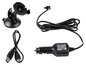 Eine Autohalterung, ein USB-Kabel und ein Autoladegerät für ein Garmin-Navigationssystem.