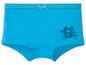 Türkisfarbene Unterhose mit Smurf-Motiv.
