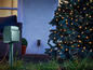 Außenbeleuchtung mit einem Weihnachtsbaum und einer Steckdose.