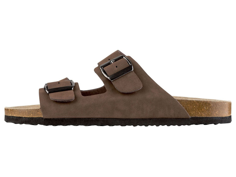 Braune Sandalen mit Schnallen und Korksohle.