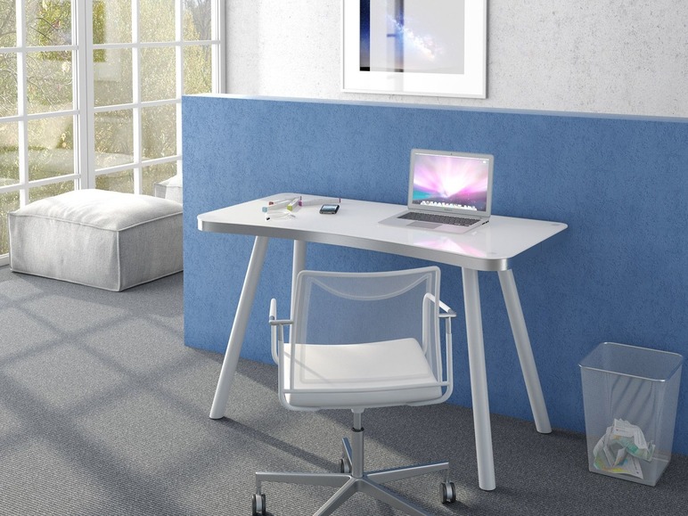 Gehe zu Vollbildansicht: Maja Computertisch »Simon«, konkave Schreibtischkante vorne, mit Metallfüßen, Weißglas - Bild 4