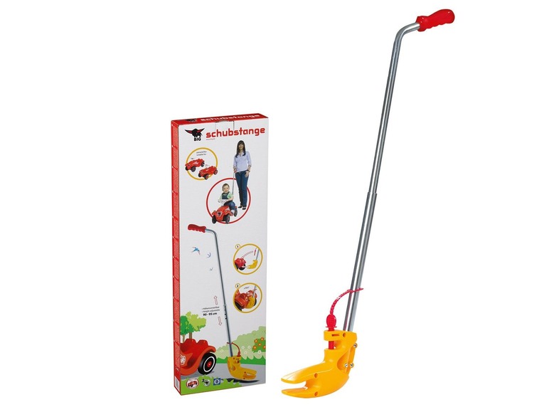 Ein rotes Big Spielzeugauto mit einem Schiebegriff.