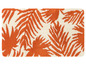 Eine orangefarbene Badematte mit Palmenblättern.