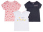 Drei Lupilu Baby-T-Shirts mit Schmetterlingen, Herzen und 'Love Summer' Print.