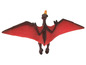 Ein rotes Plastikspielzeug-Pterodactylus mit ausgebreiteten Flügeln.