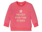 Rosa Baby-Sweatshirt mit langen Ärmeln von Lupilu mit dem Schriftzug 'Reach for the stars'.