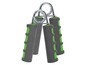 Zwei grüne Handgriff-Krafttrainer für Handübungen.