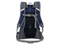 Blauer Rucksack mit reflektierenden Details und Brustgurt.