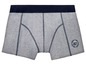 Graue Boxershorts mit einem dunkelblauen Bund und dem Logo 'Boardside Force'.