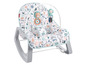 Ein Fisher-Price Baby-Schaukelstuhl mit Terazzo-Muster und Spielzeug.